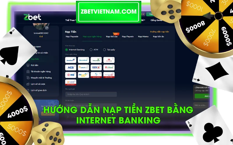 Hướng dẫn nạp tiền Zbet bằng Internet Banking